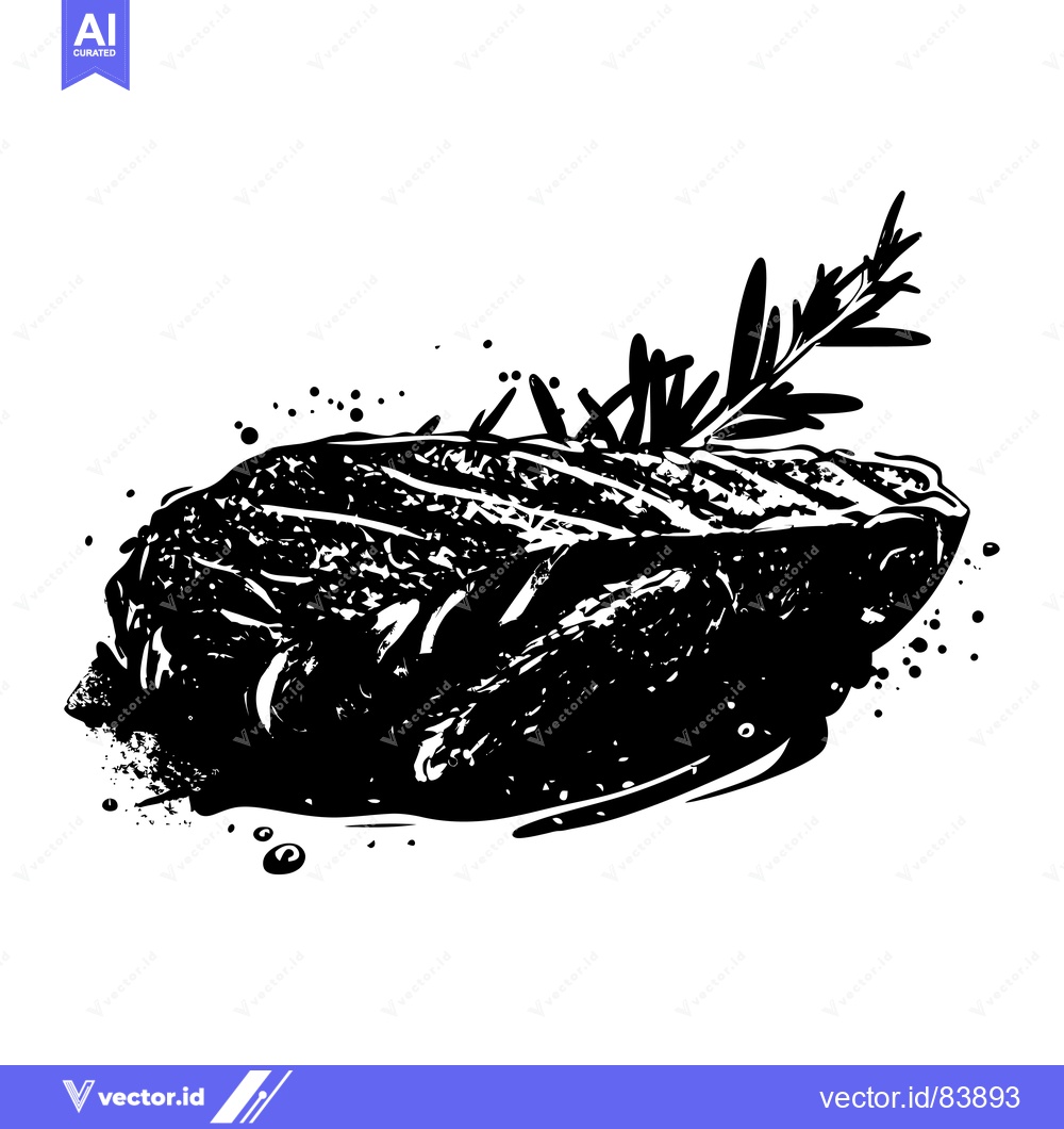 Premium Vector of Grilled Steak with Rosemary and Splashes of Sauce