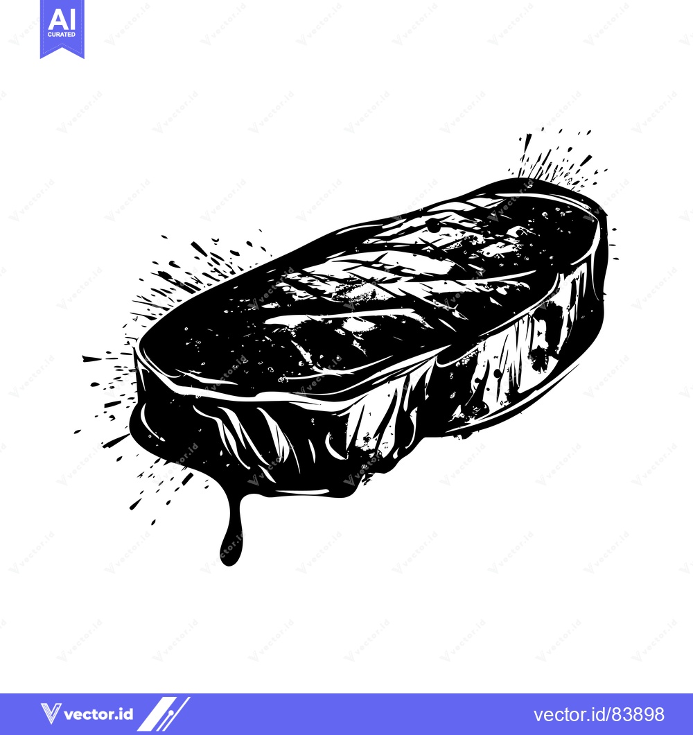 Premium Vector of Black and White Illustration of a Dripping Steak