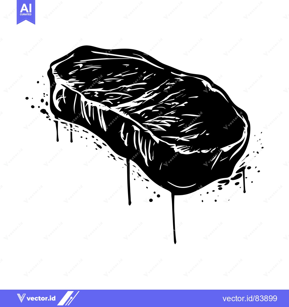 Premium Vector dari A Black and White Illustration of a Raw Steak with Dripping Juices