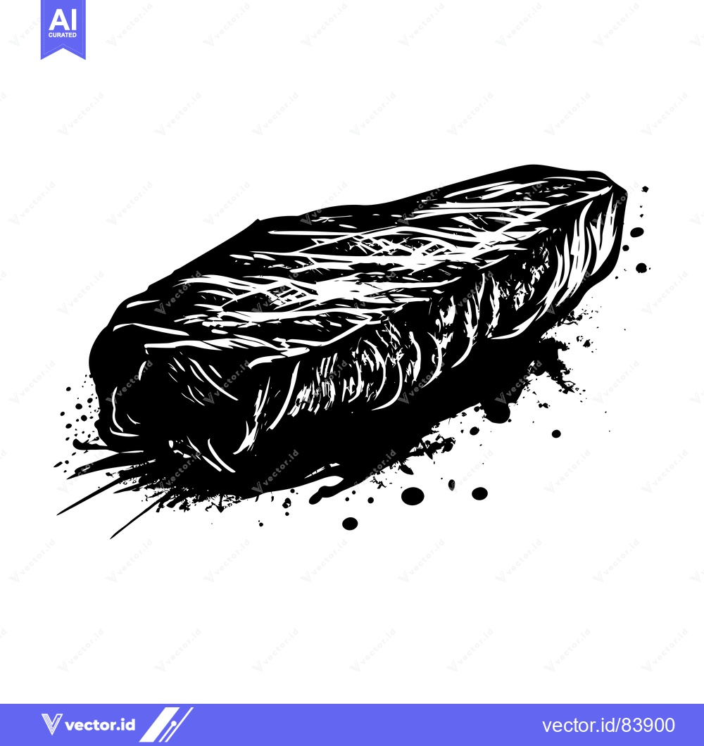 Premium Vector dari Black and White Illustration of a Grilled Steak with Splashes of Ink