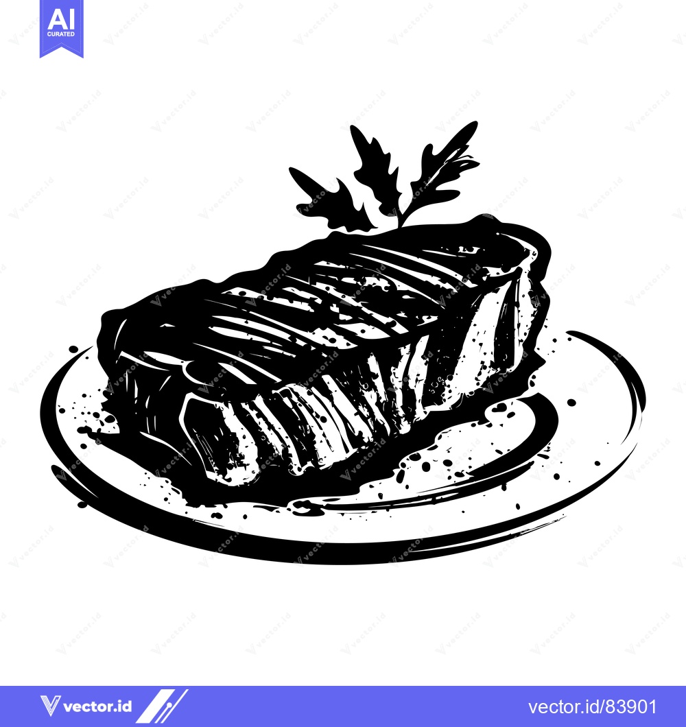 Premium Vector of Hand-Drawn Illustration of a Grilled Steak with Herbs on a Plate