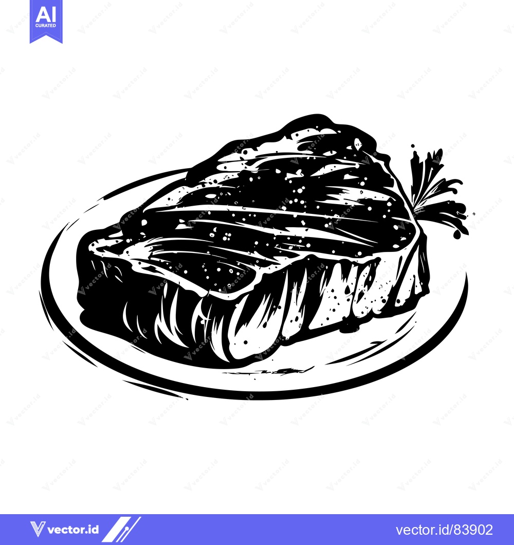 Premium Vector dari Black and White Illustration of a Grilled Steak on a Plate