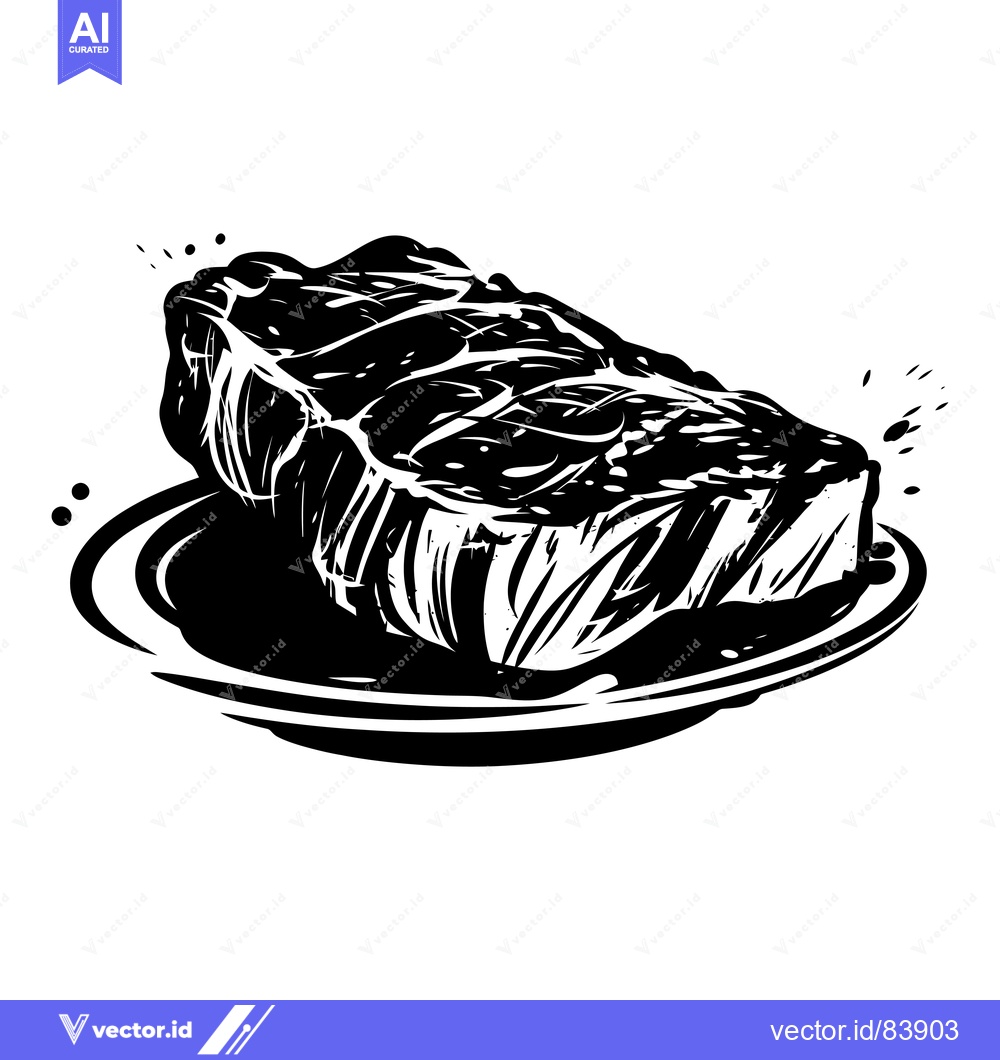 Premium Vector of A Black and White Illustration of a Steak on a Plate
