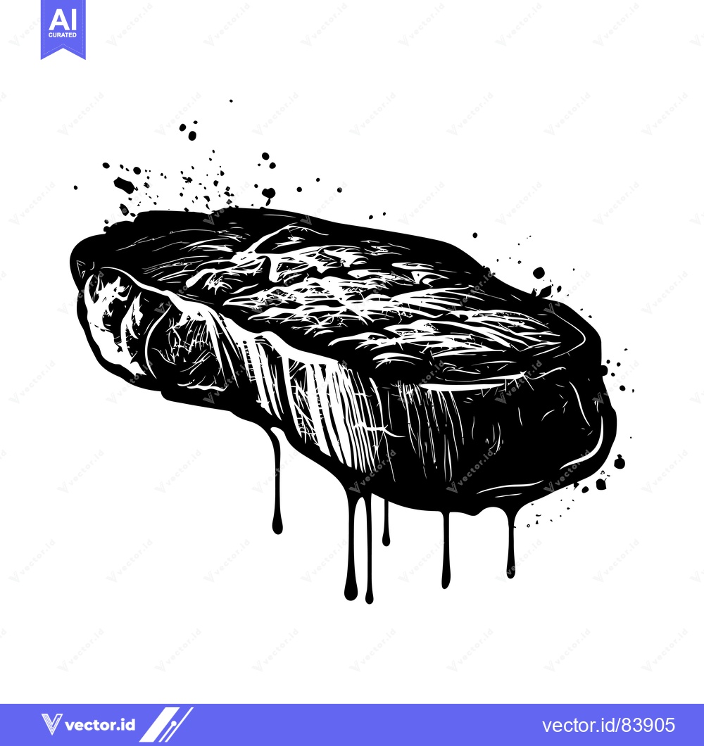 Premium Vector dari Black and White Illustration of a Dripping Steak