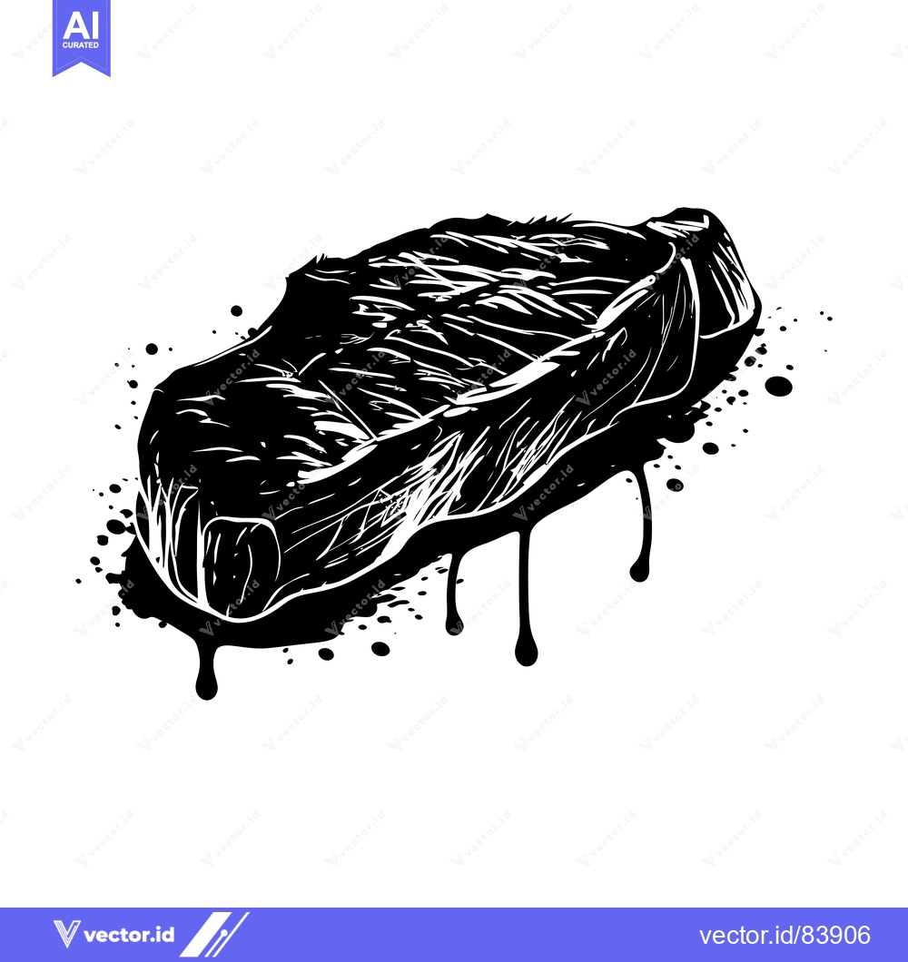 Premium Vector dari Black and White Illustration of a Dripping Steak