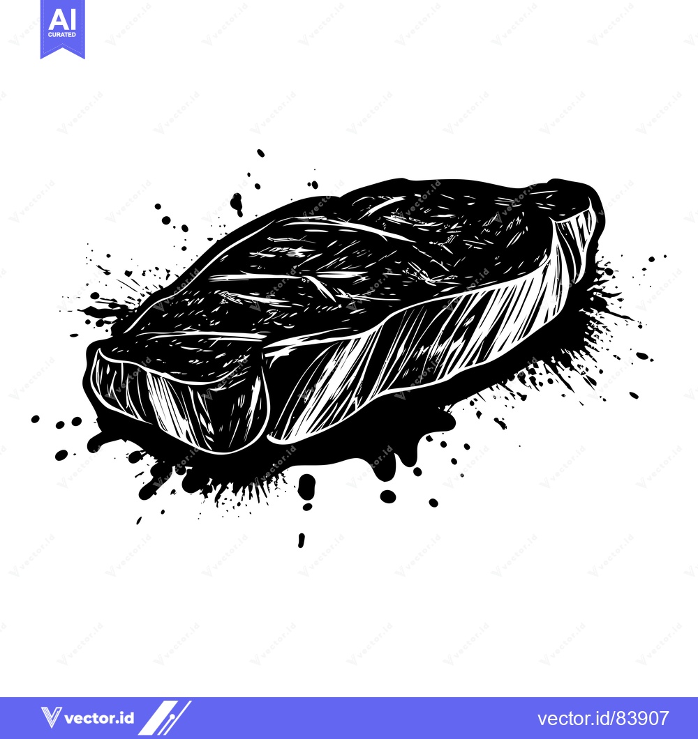 Premium Vector of A Black and White Hand-Drawn Illustration of a Grilled Steak with Ink