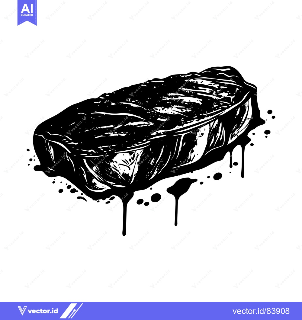 Premium Vector dari Black and White Illustration of a Dripping Steak