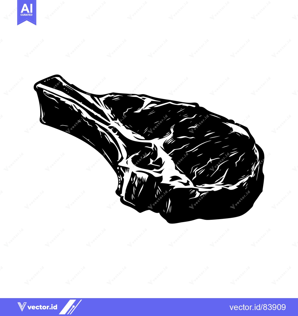 Premium Vector of Black and White Illustration of a Bone-In Steak