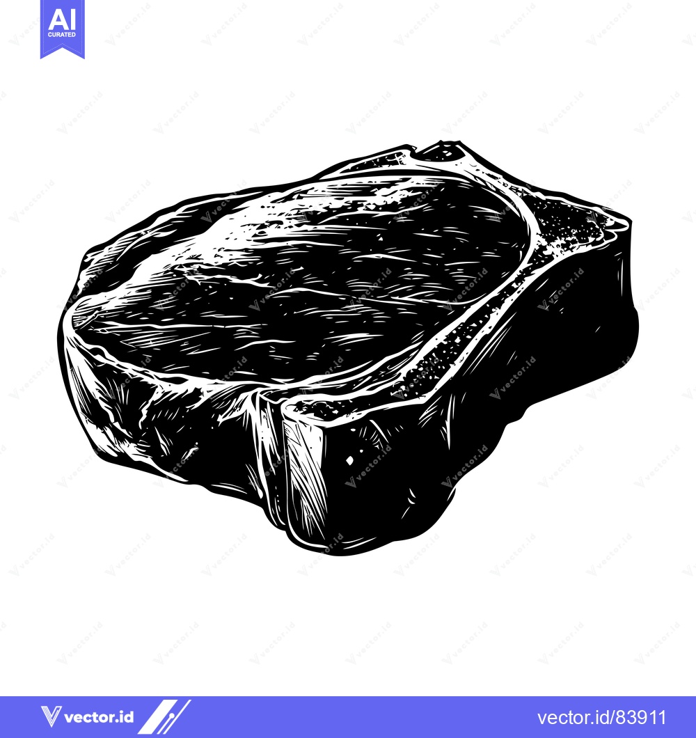 Premium Vector of Black and White Illustration of a Raw Steak