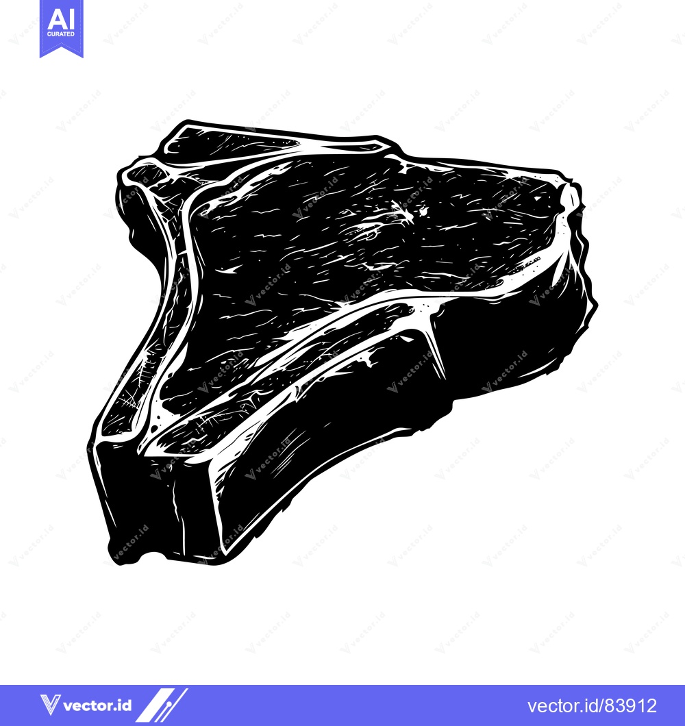 Premium Vector dari Black and White Illustration of a Single Raw T-Bone Steak