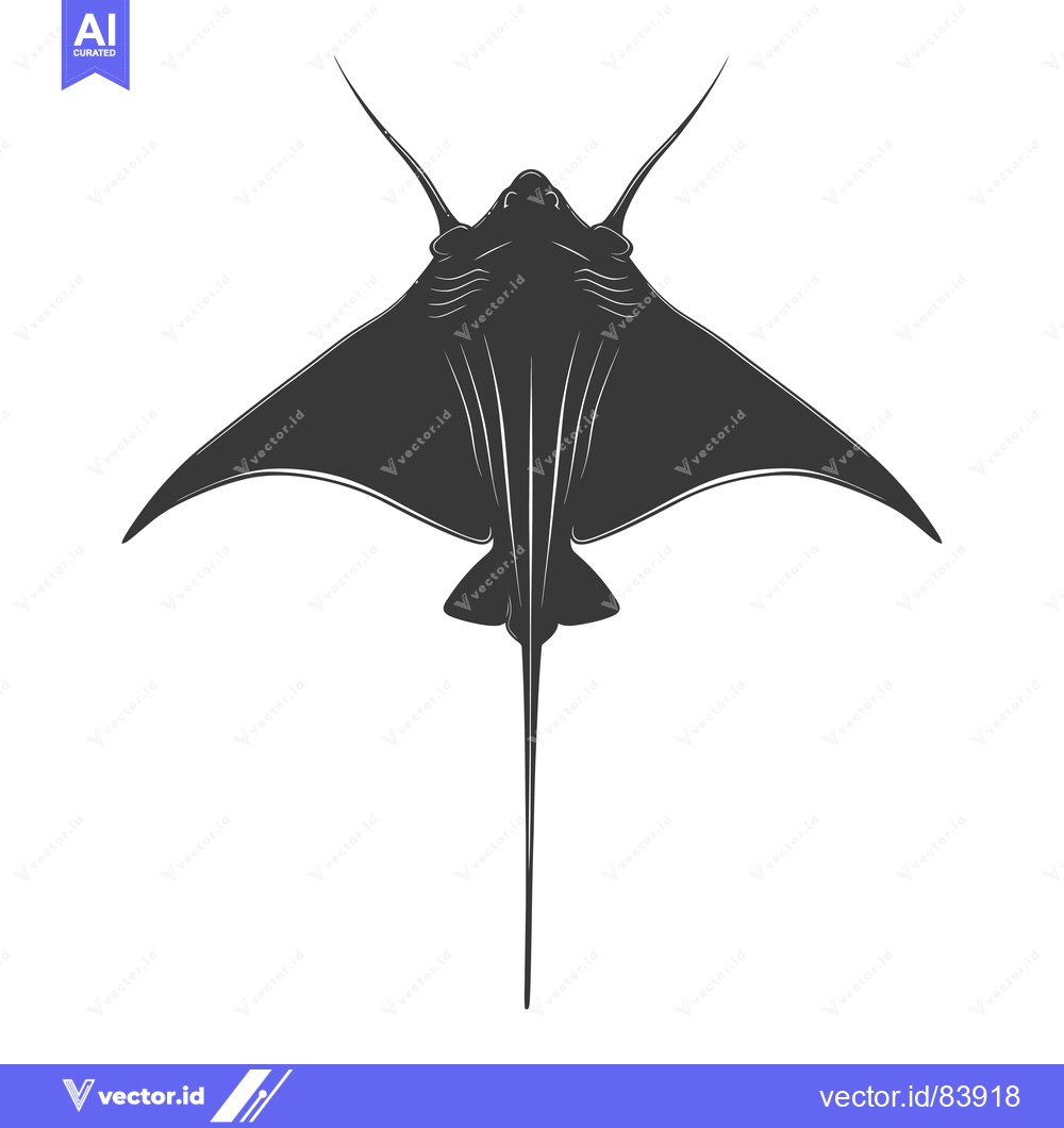 Premium Vector dari A black and white silhouette of a stingray viewed from below