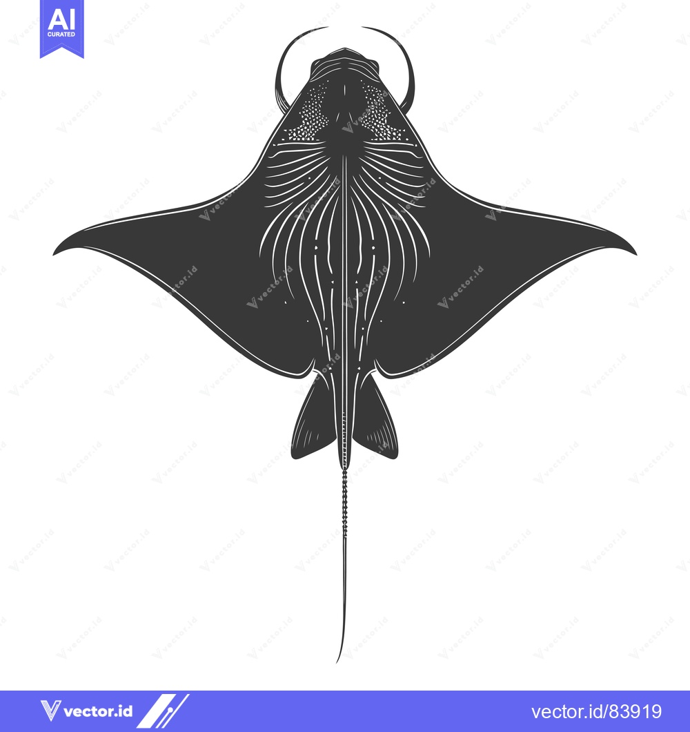 Premium Vector dari Black and White Silhouette of a Manta Ray Viewed from Below