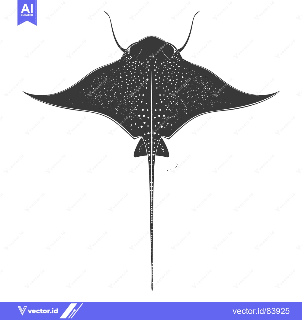 Premium Vector dari Black and white illustration of a spotted ray with a long tail