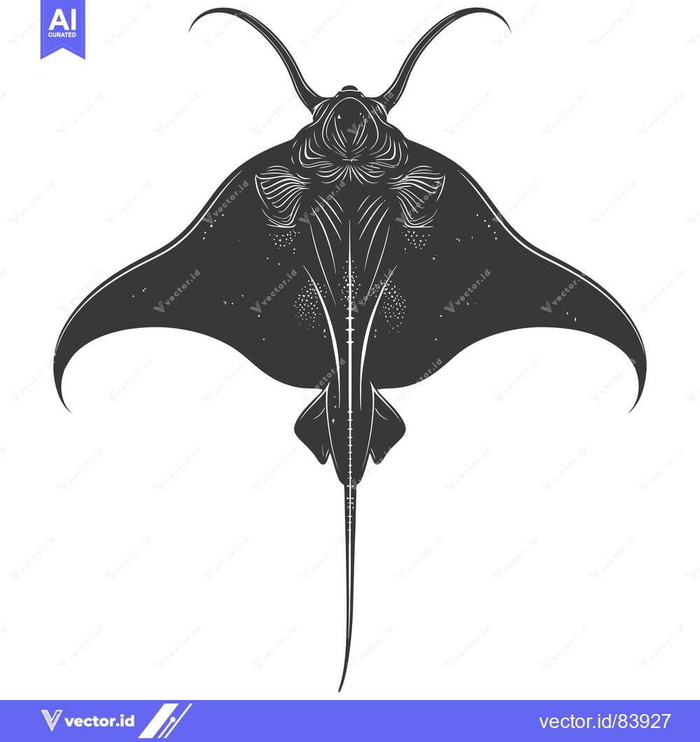 Premium Vector of Black and white illustration of a manta ray viewed from below