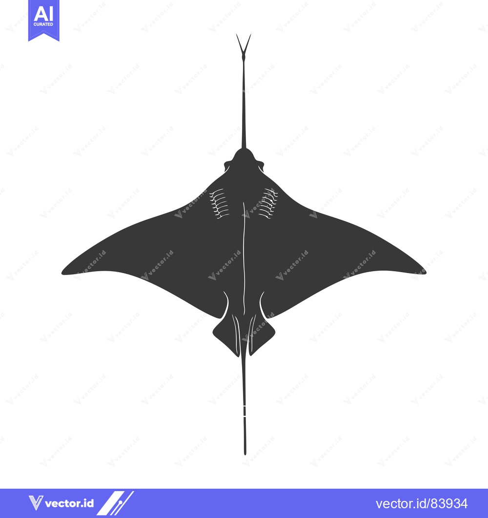 Premium Vector of Silhouette of a Manta Ray with a Long Tail, Viewed from Below