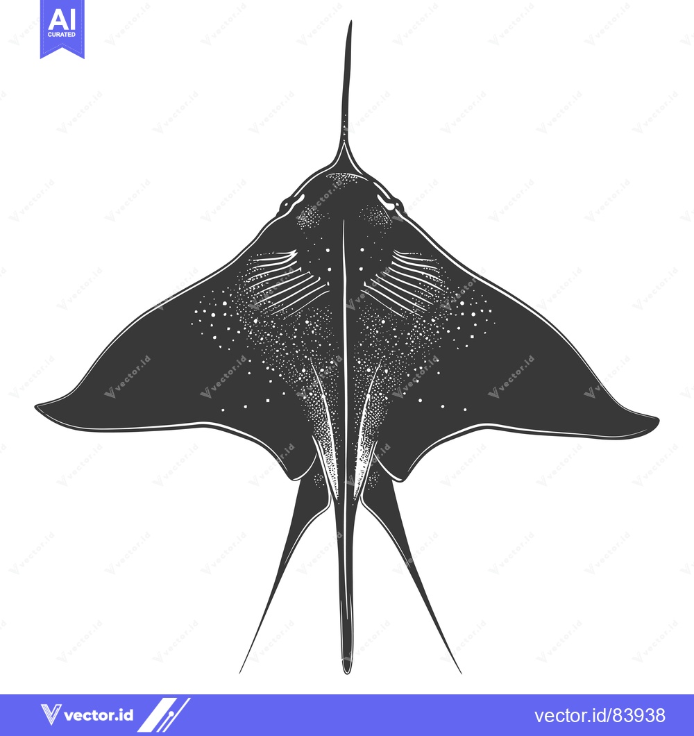 Premium Vector of Black and White Illustration of a Manta Ray