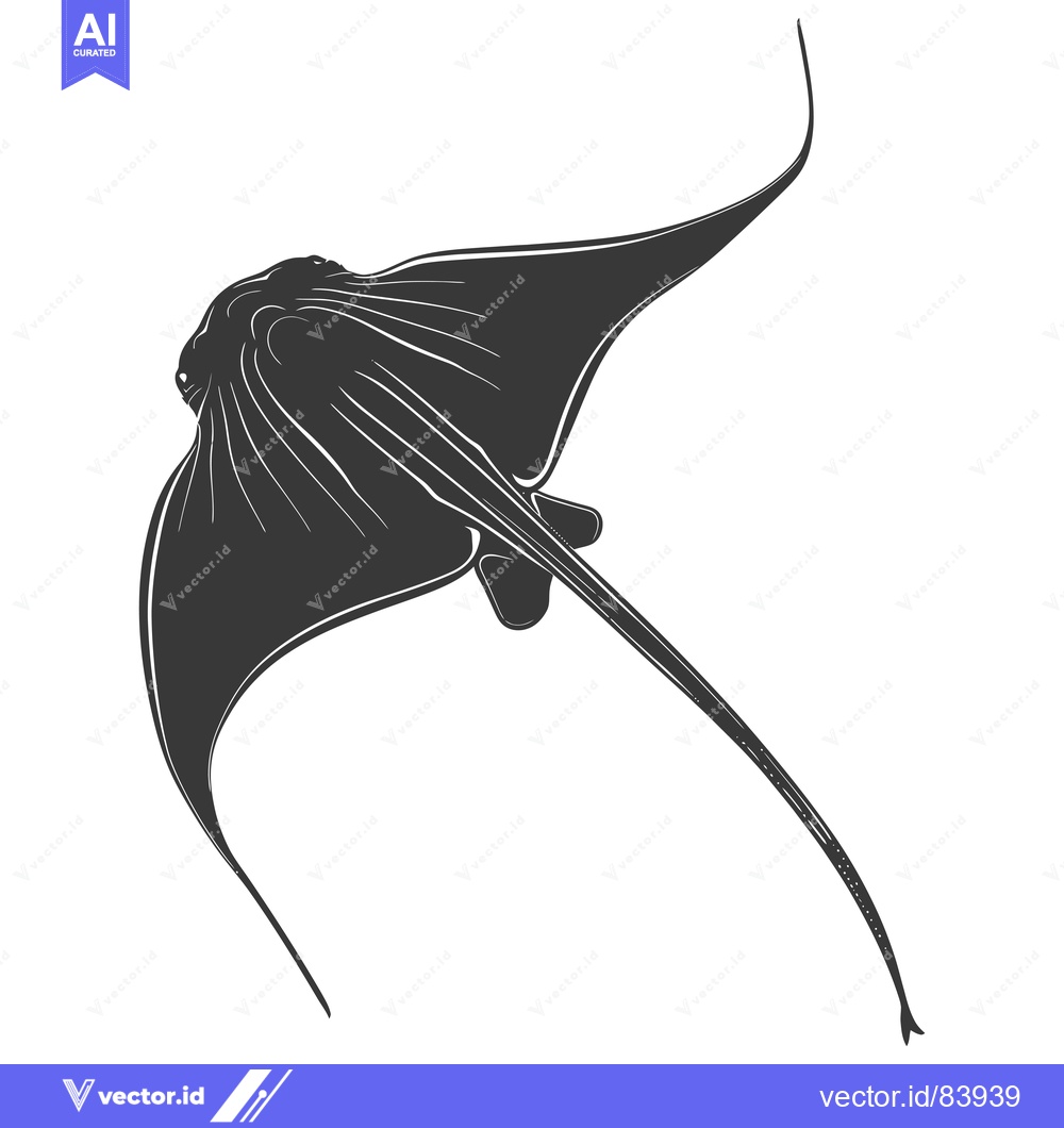 Premium Vector dari Black and White Silhouette of a Stingray Swimming