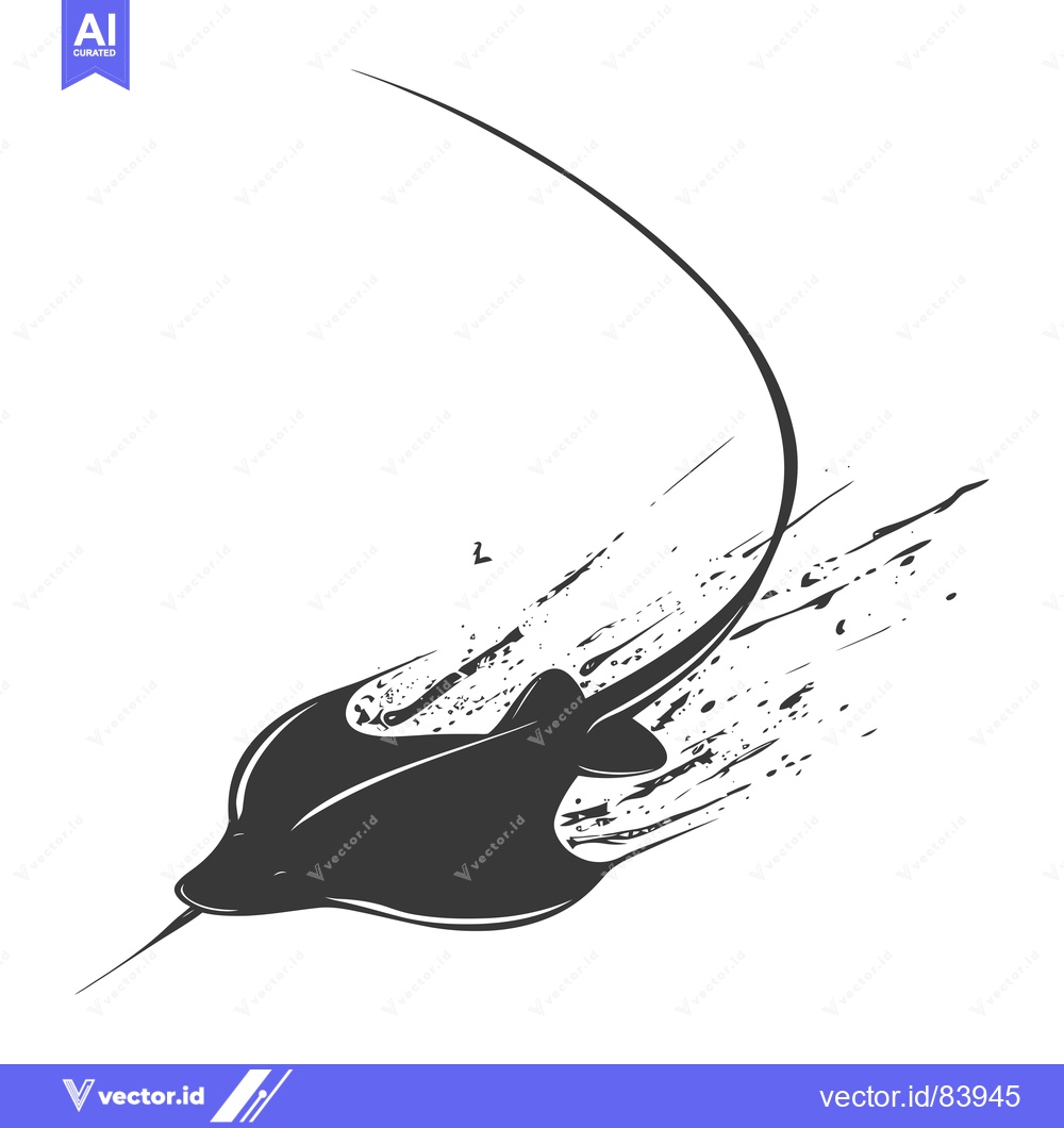 Premium Vector of Black and White Illustration of a Stingray Swimming Through the Water