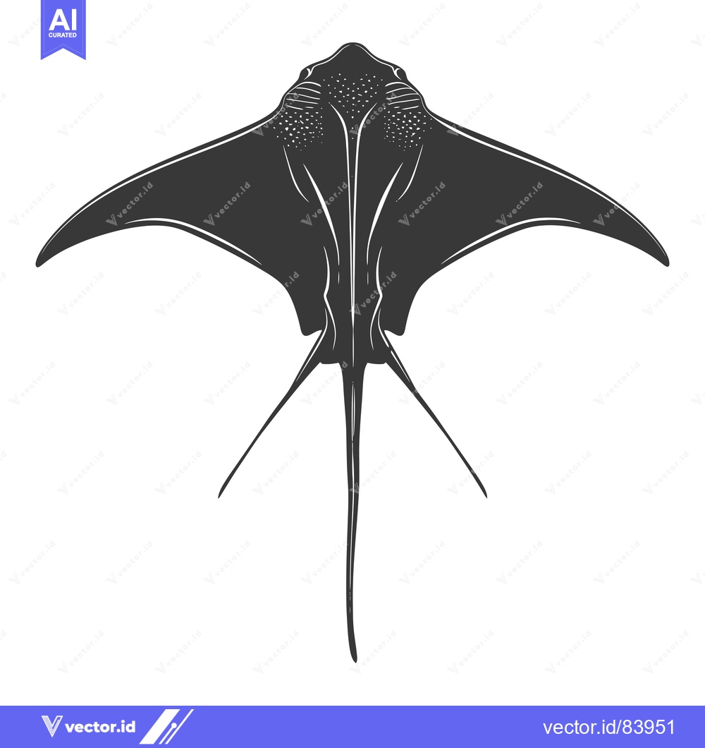 Premium Vector dari Silhouette of a Manta Ray with Spread Wings and a Long Tail