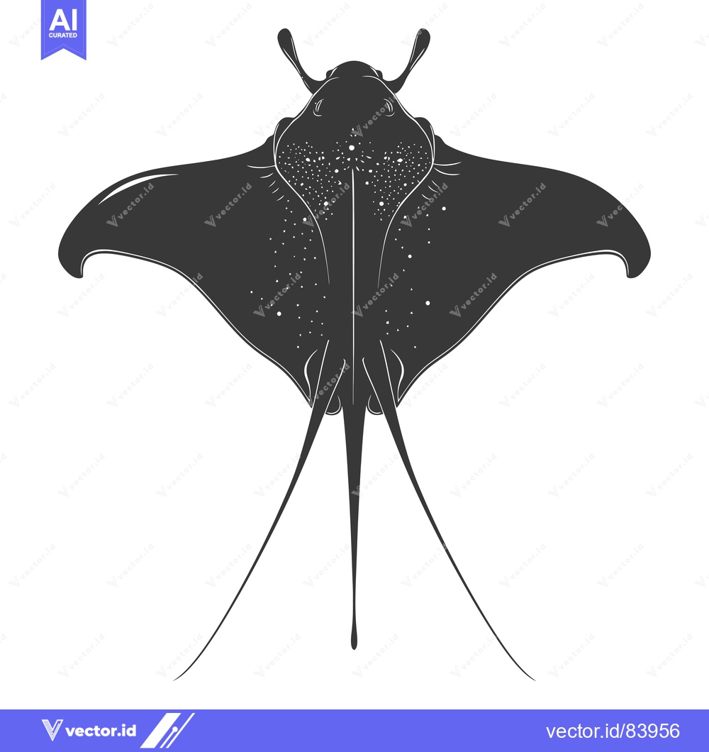 Premium Vector dari Black and White Silhouette of a Stingray Viewed from Above
