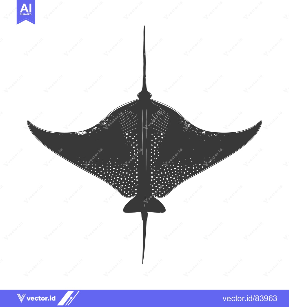 Premium Vector dari Black and White Illustration of a Manta Ray Viewed from Below