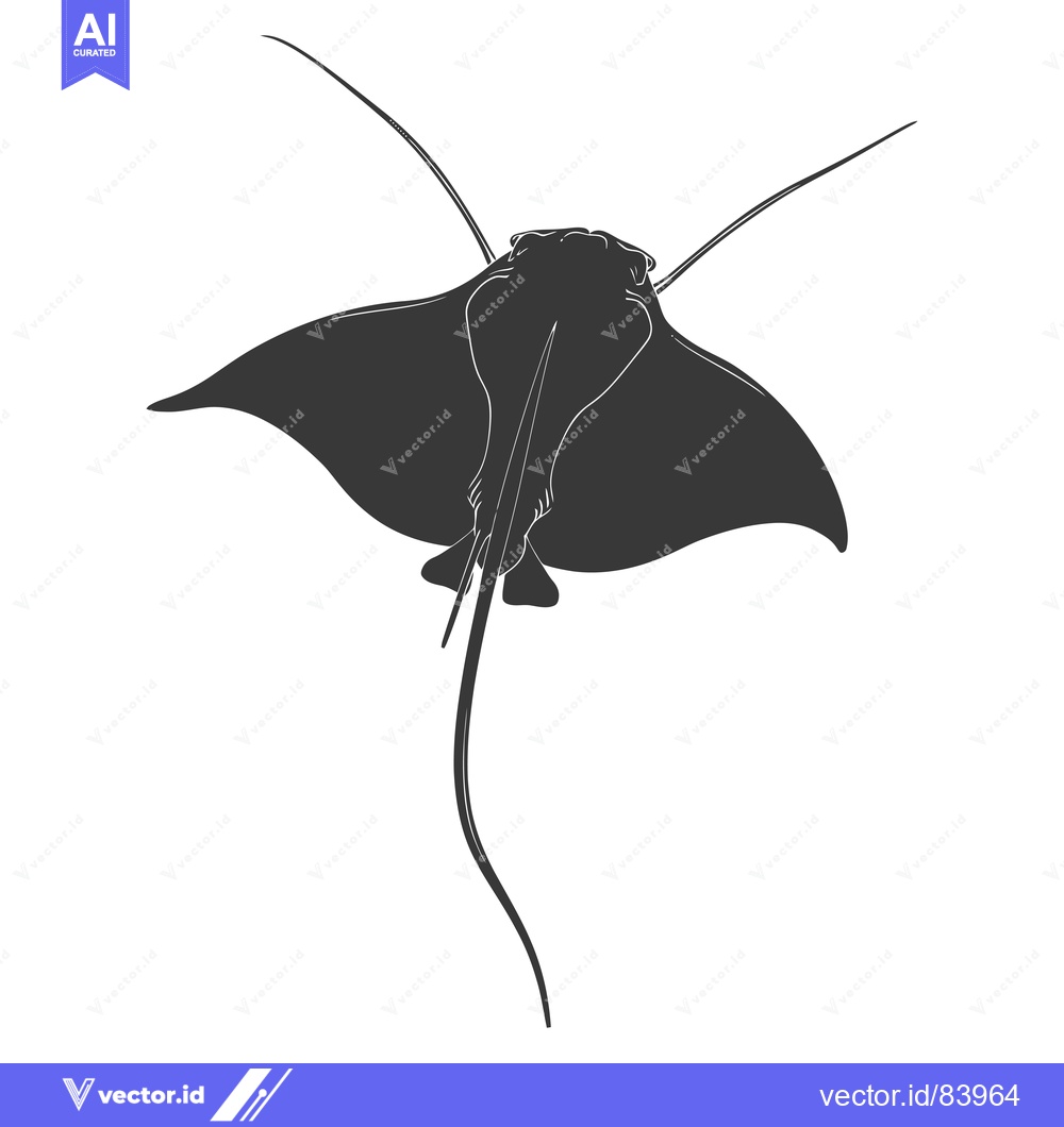Premium Vector of Black and White Silhouette of a Stingray Swimming Upwards