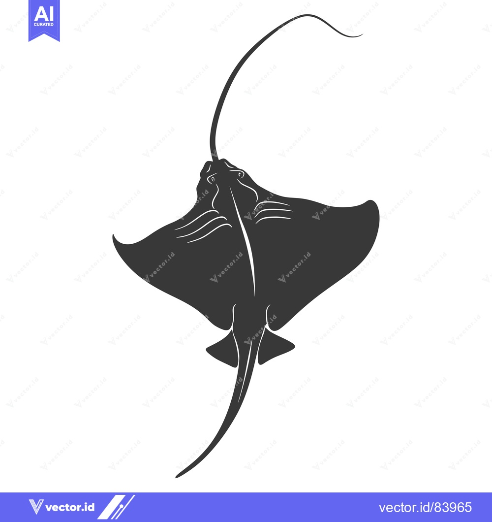 Premium Vector of Black and white silhouette of a stingray swimming