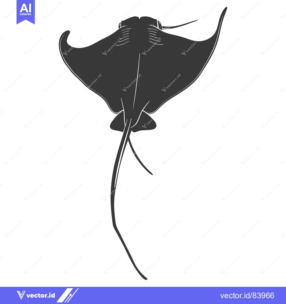 Premium Vector of A Black and White Silhouette of a Stingray Swimming Upwards