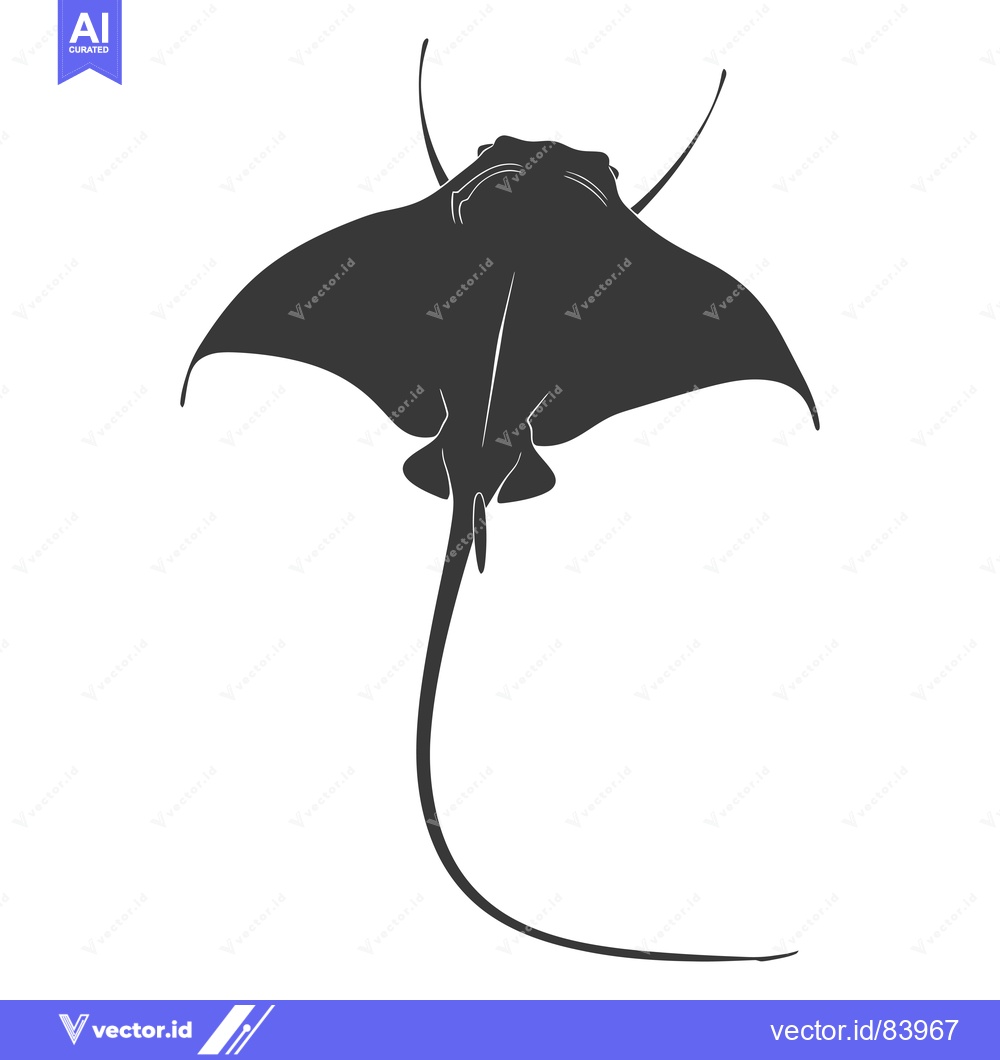Premium Vector dari Black and white silhouette of a manta ray swimming underwater