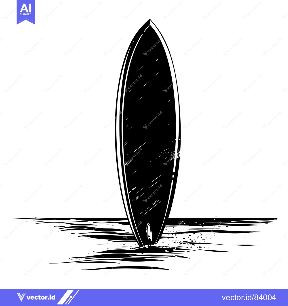 Premium Vector of Black and White Illustration of a Surfboard in the Ocean