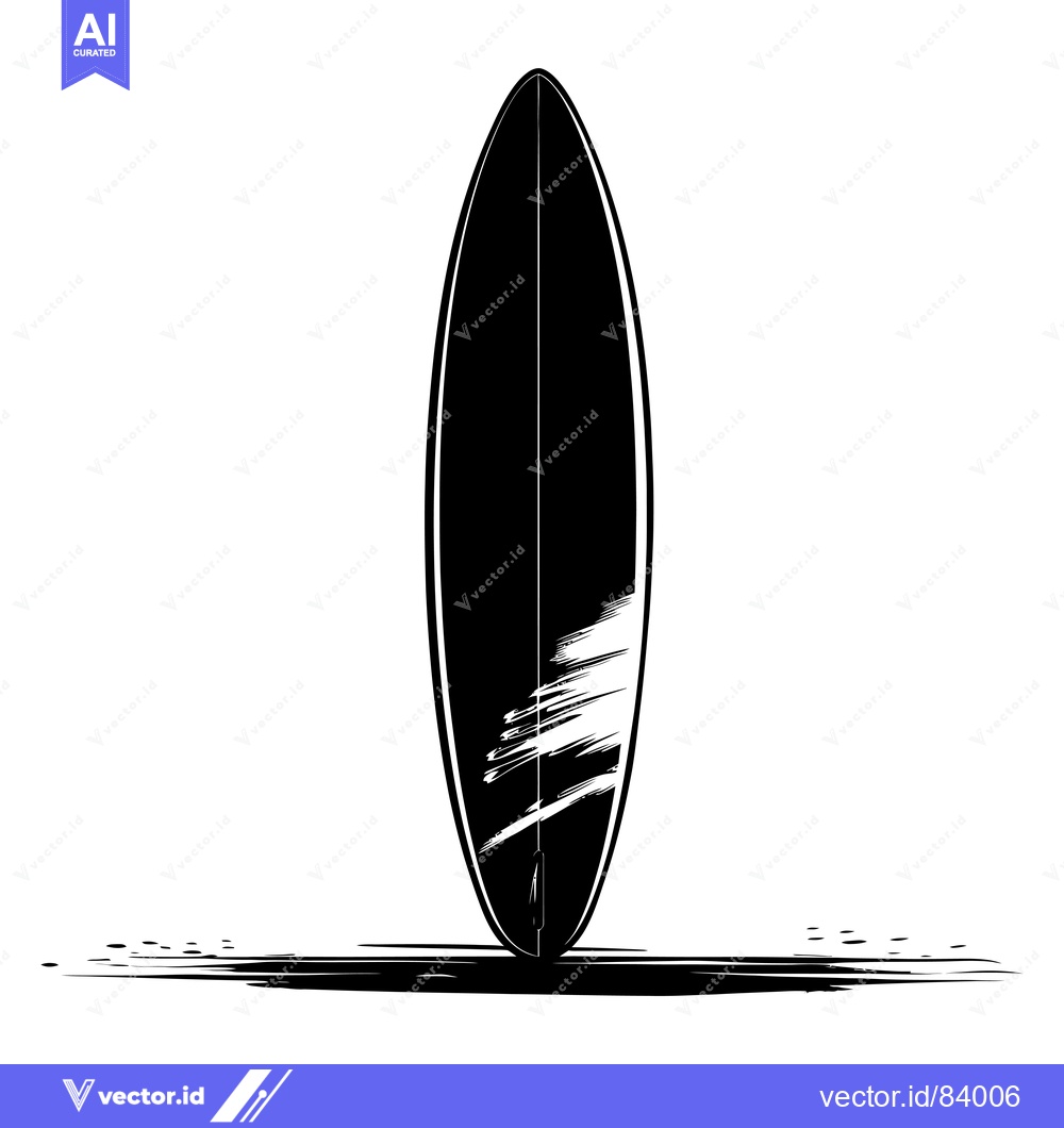 Premium Vector of A Black and White Illustration of a Surfboard Standing Upright on the