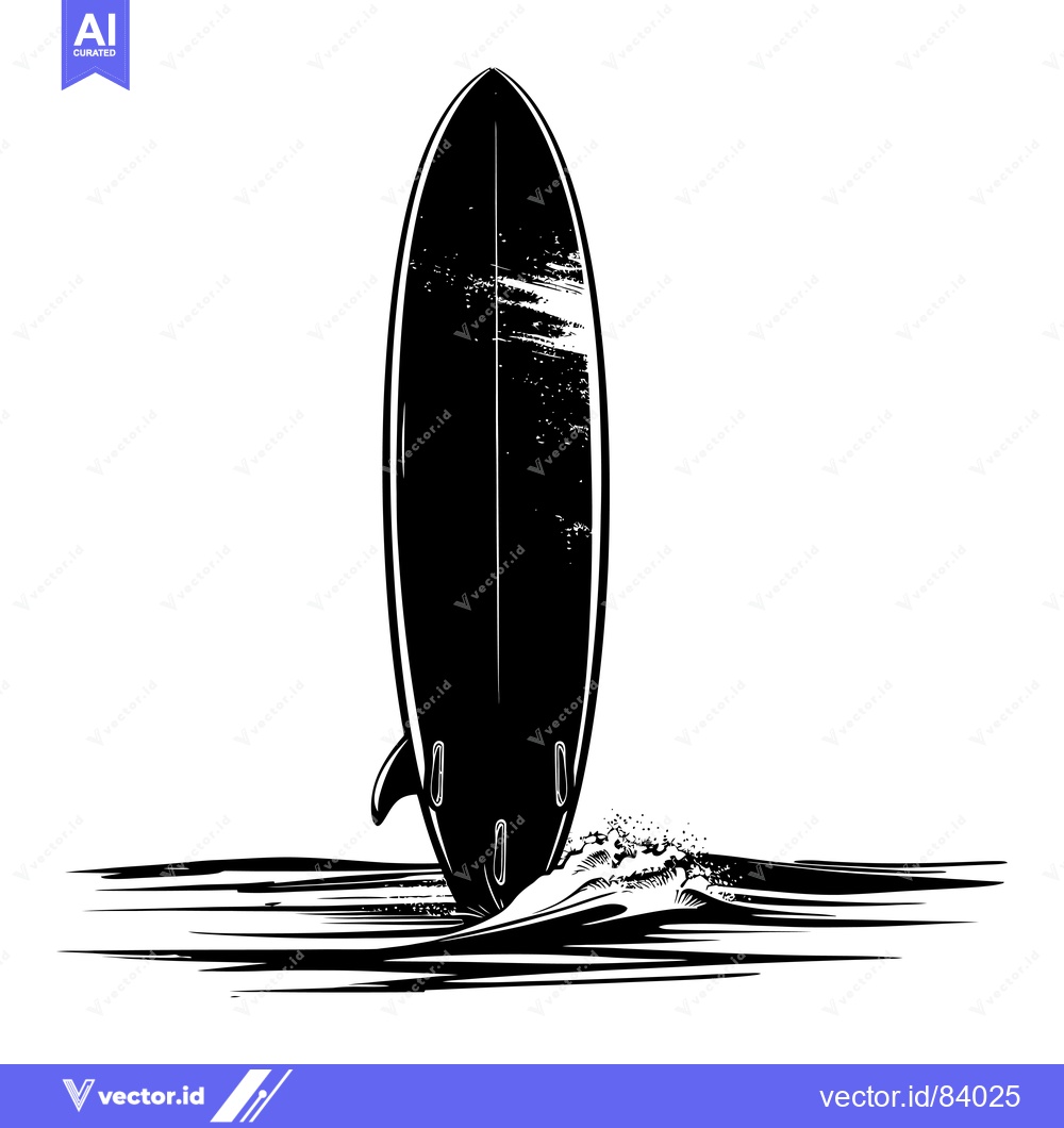 Premium Vector dari Black and White Illustration of a Surfboard in the Ocean