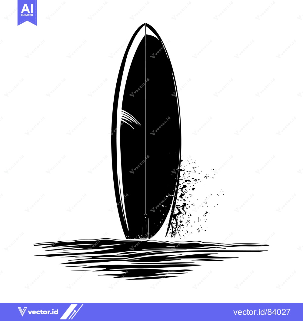 Premium Vector dari Black and White Silhouette of a Surfboard in the Water
