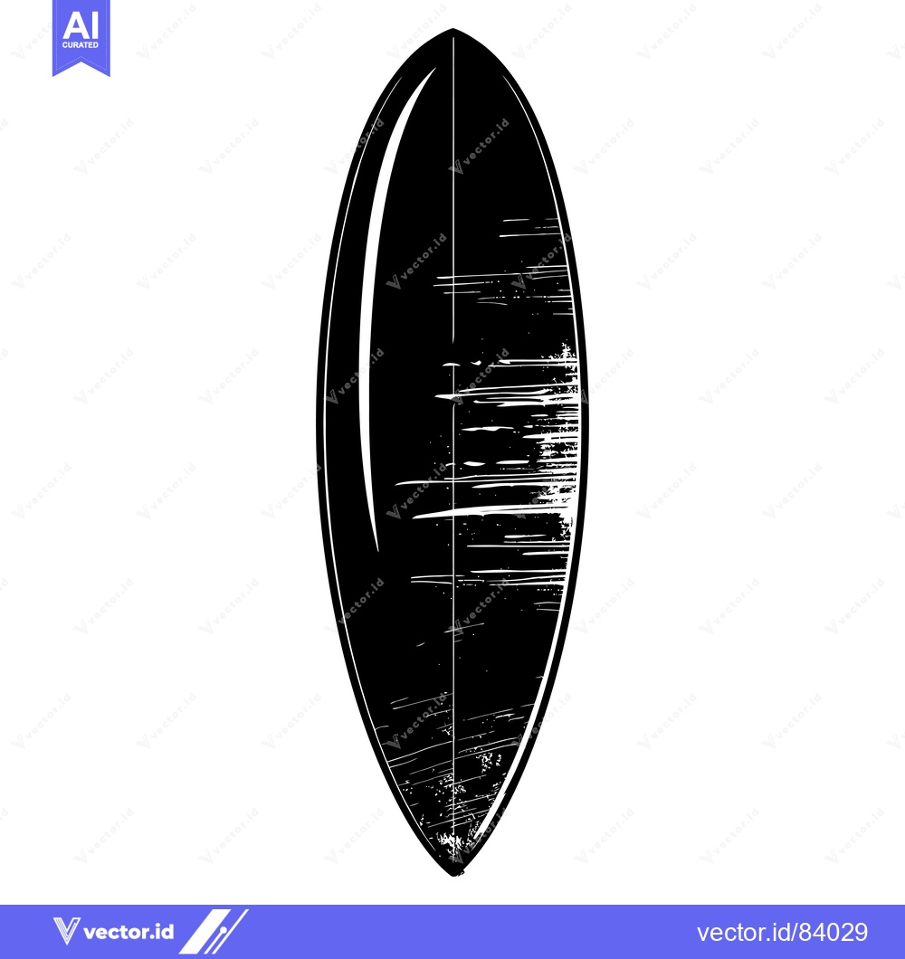 Premium Vector dari Black and White Illustration of a Worn Surfboard