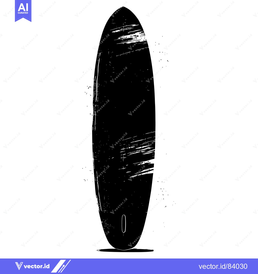 Premium Vector of Black and White Grunge Illustration of a Surfboard