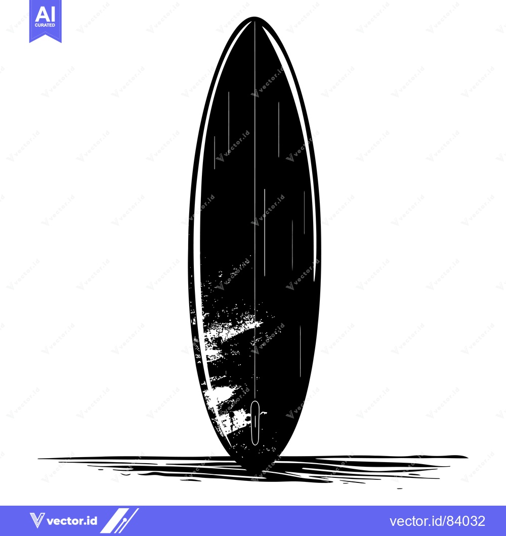 Premium Vector dari Black and White Illustration of a Surfboard Standing Upright on Water