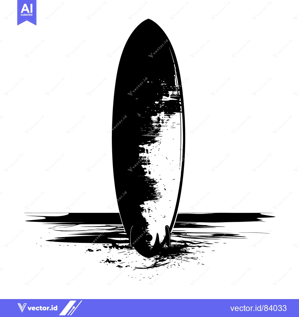 Premium Vector of Black and White Illustration of a Surfboard on the Beach