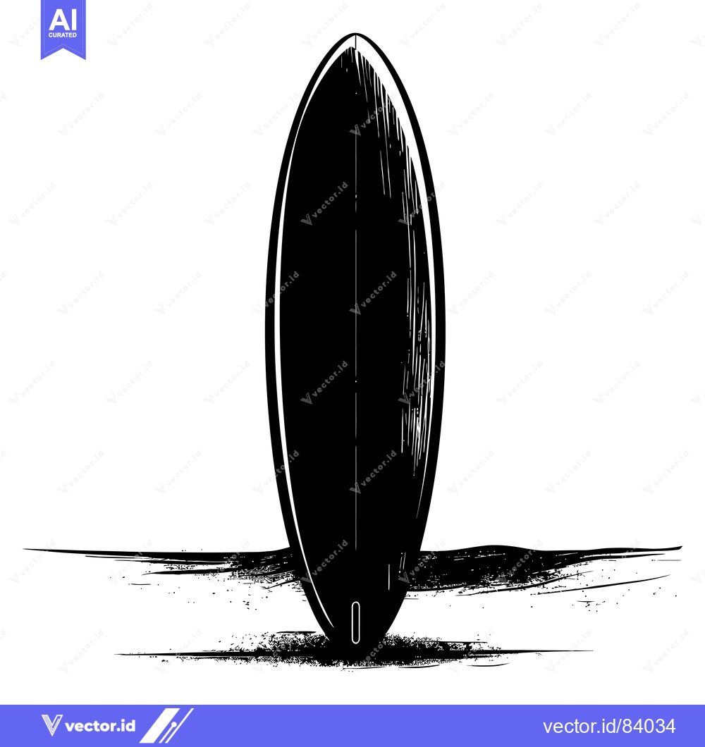 Premium Vector dari Black and White Sketch of a Surfboard on the Beach