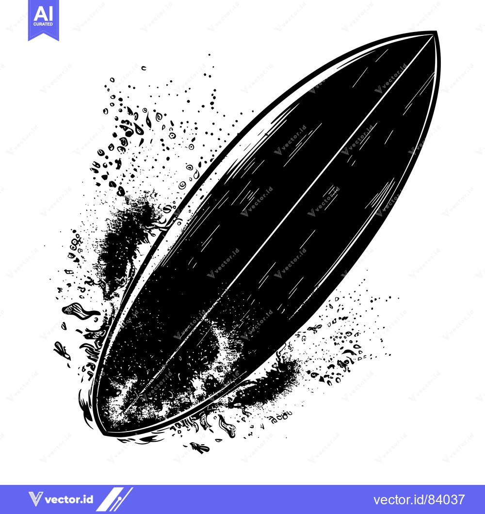 Premium Vector dari Black and White Illustration of a Surfboard Cutting Through Water