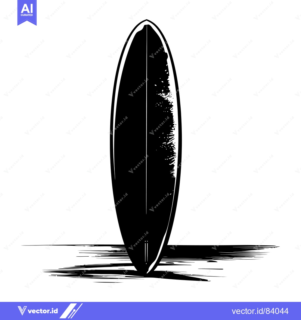 Premium Vector dari Black and White Illustration of a Surfboard Standing on a Beach