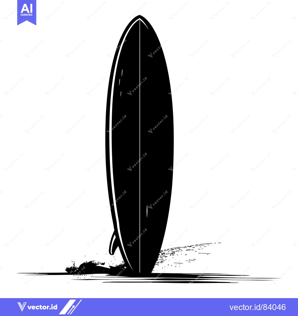 Premium Vector dari Black and White Silhouette of a Surfboard in the Water