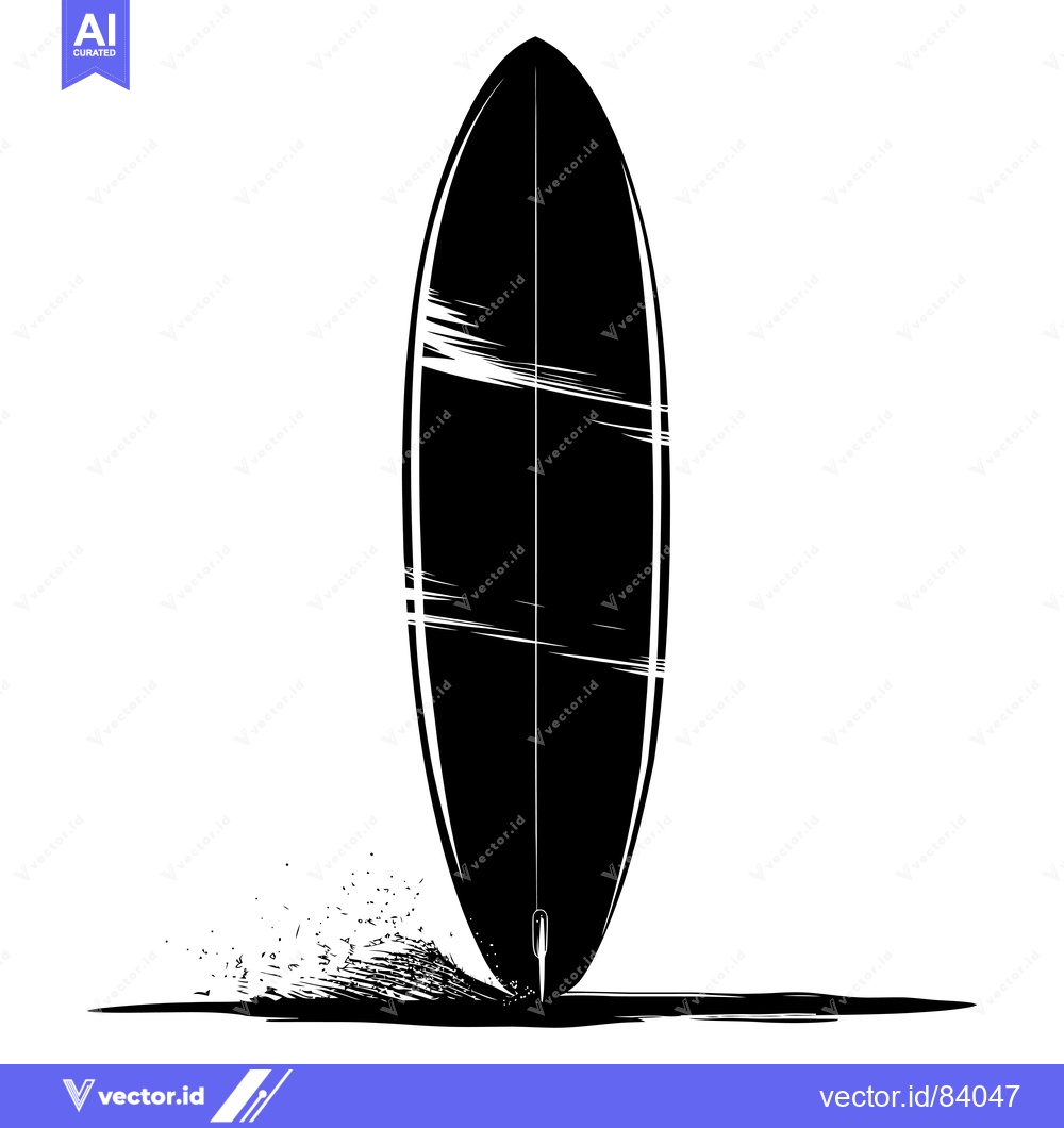 Premium Vector of Black and White Illustration of a Surfboard Entering the Water