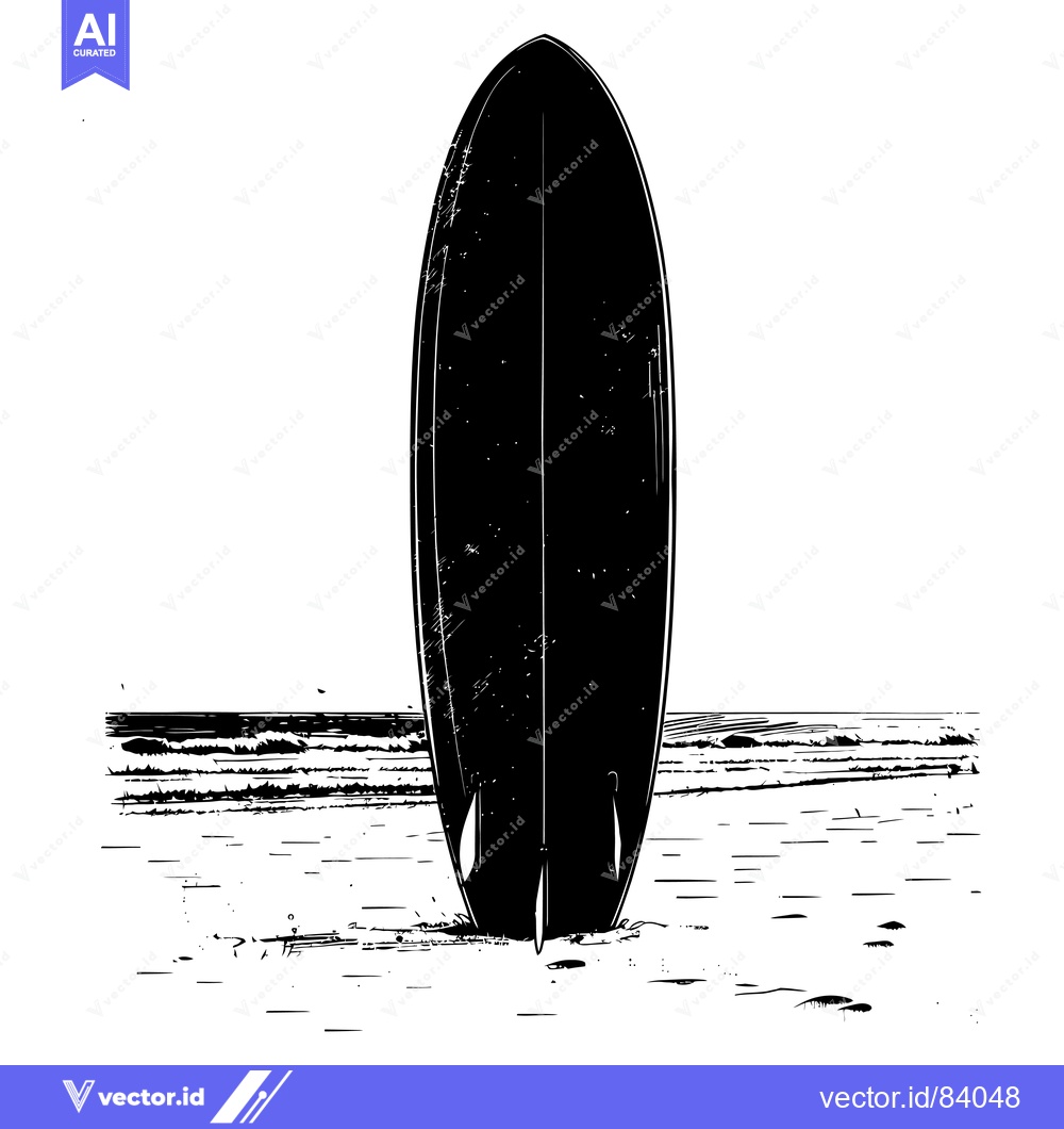 Premium Vector dari Black and White Illustration of a Surfboard on the Beach
