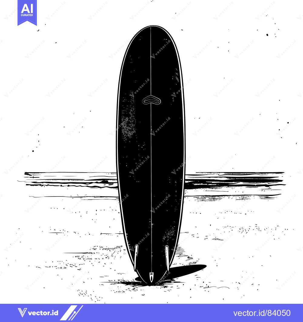 Premium Vector dari Black and White Illustration of a Surfboard on the Beach