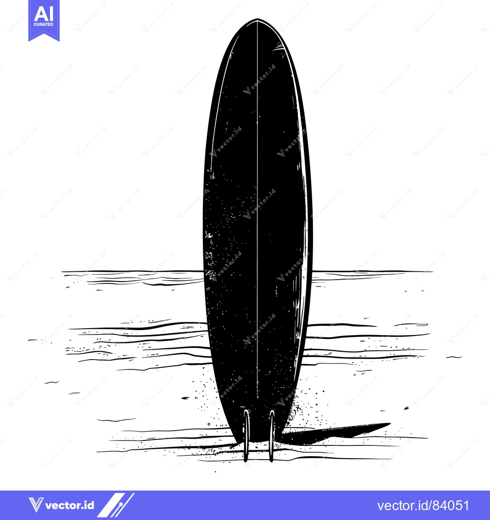 Premium Vector dari A Black and White Illustration of a Surfboard on the Beach