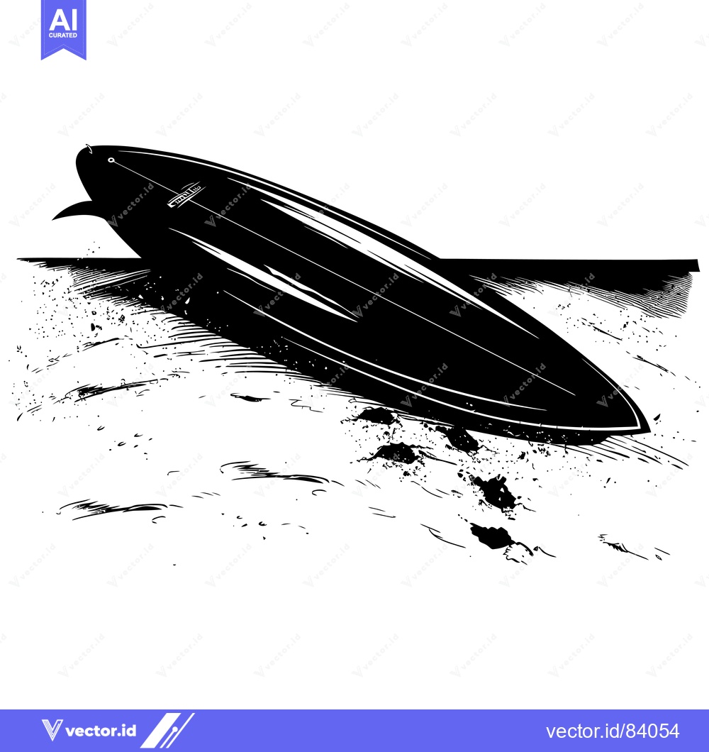 Premium Vector dari Black and White Illustration of a Surfboard on Sand