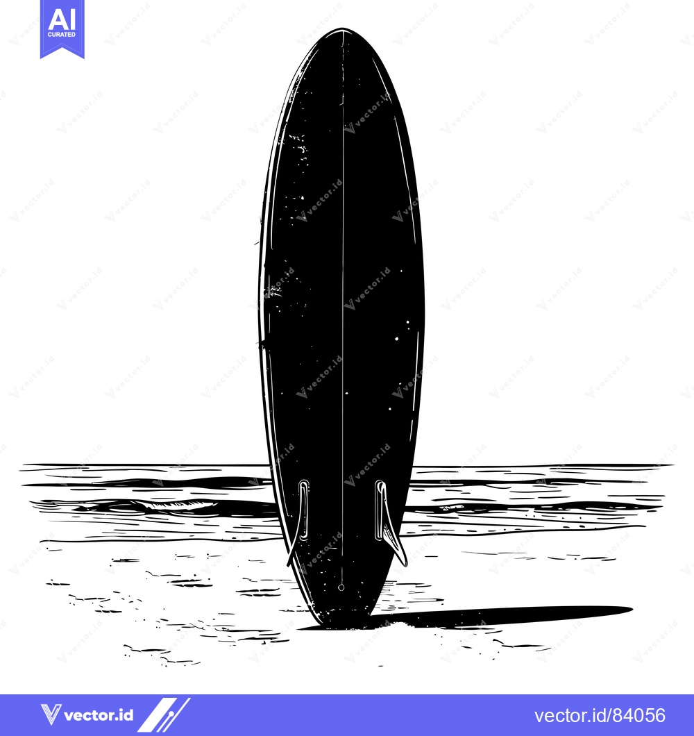 Premium Vector of A Black and White Illustration of a Surfboard on the Beach