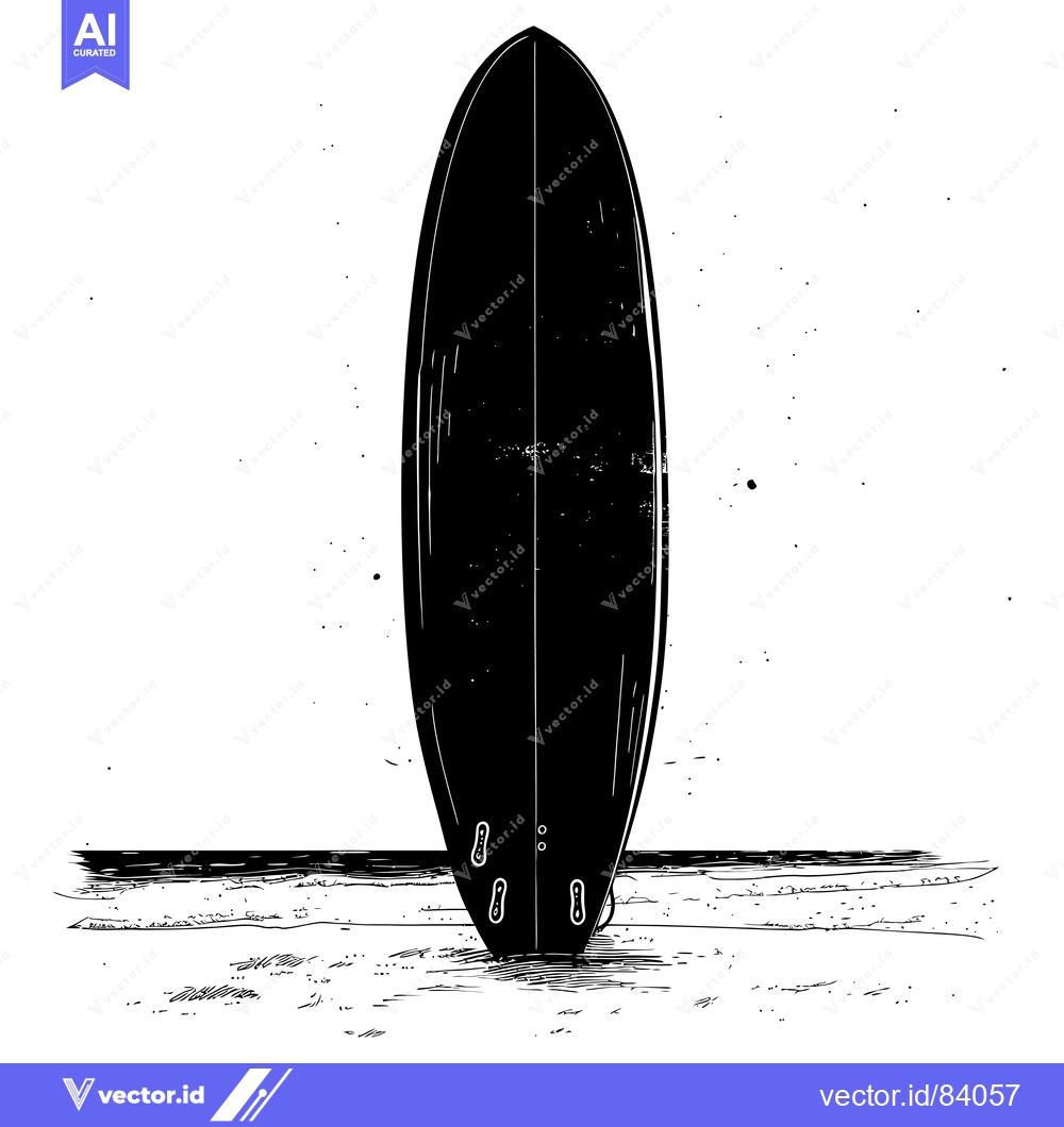 Premium Vector dari A Black and White Sketch of a Surfboard on a Beach