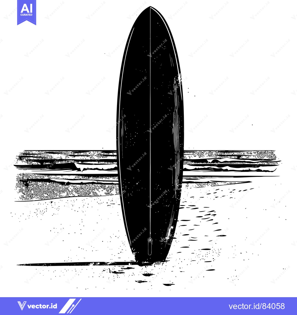 Premium Vector dari Black and White Silhouette of a Surfboard on a Beach