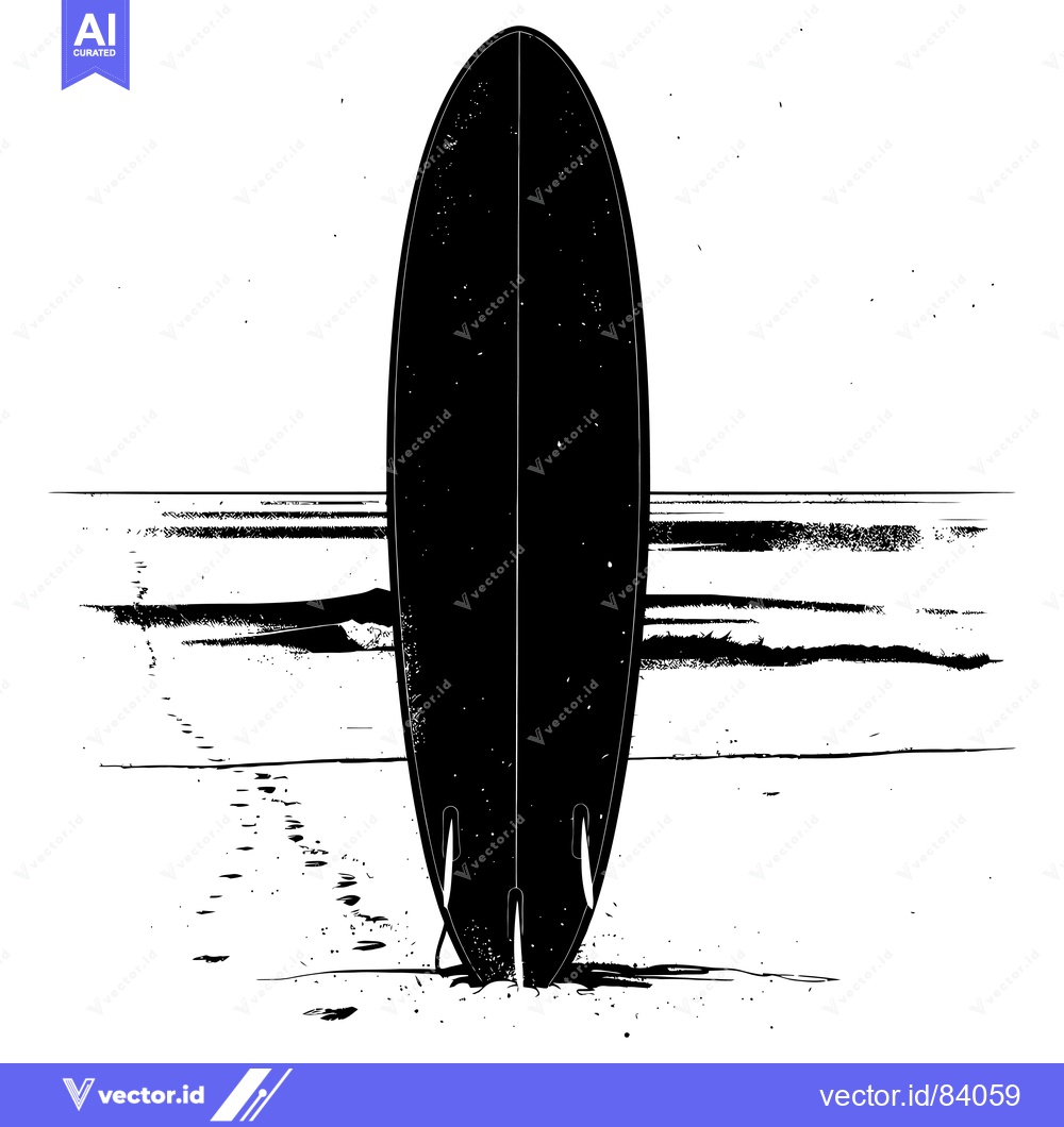 Premium Vector of Black and White Silhouette of a Surfboard on the Beach